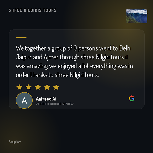 Aafreed Ai raves about the exceptional service at Shree Nilgiris Tours in Mahalaxmi layout! Disco…
