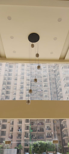 Beautiful hanging light with Royal paint zebra crossing style paint with gypsum ceiling