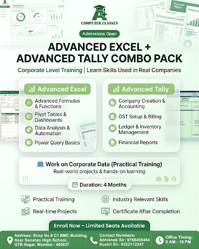 🚀 Admissions Open – Advanced Excel + Advanced Tally Combo Course at A+ Computer Classes post image
