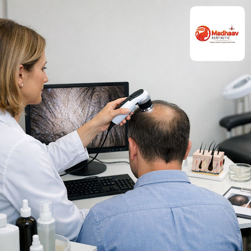Worried about sudden hair thinning, bald patches or excessive hair fall? At Madhaav Aaesthetic an… post image