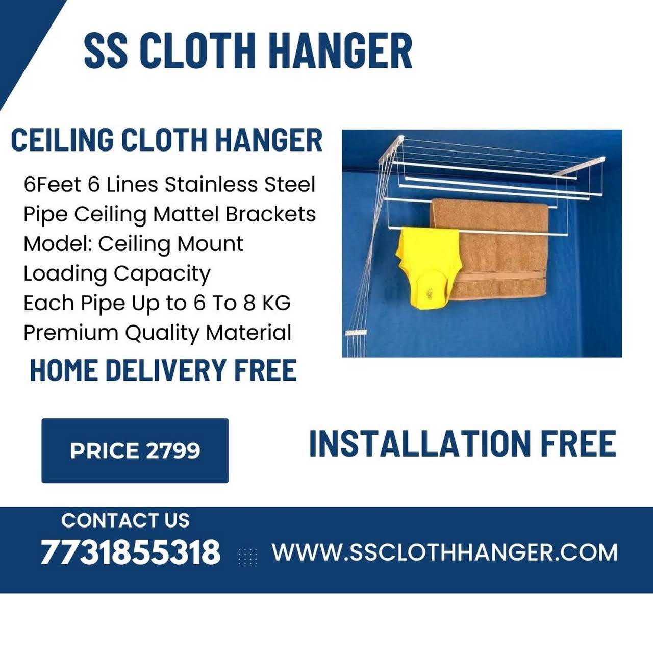 Ceiling Cloth Drying Roof Hangers [6feet x 6 lines] Premium