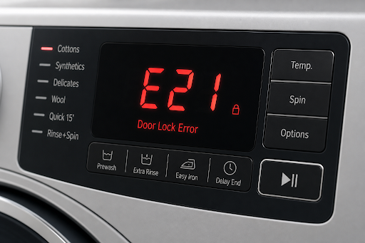Washing machine panel displaying strange error codes (OE, UE, E4, LE)? The experts at Aryan Refri… post image