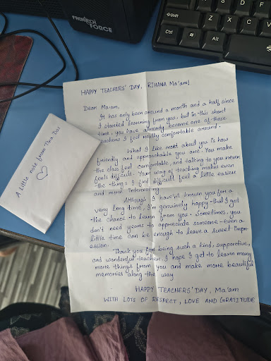 “A heartfelt Teachers’ Day gift from my dear student. ❤️ This beautiful letter made my day truly… post image