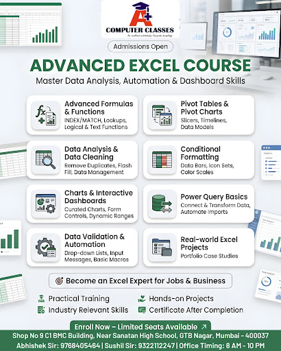 📊 Admissions Open – Advanced Excel Course at A+ Computer Classes! post image
