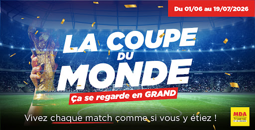 Du 01/06 au 19/07, découvrez notre sélection spéciale TV dans vos magasins MDA et profitez d’une qualité d’image exceptionnelle pour ne rien manquer des plus grands matchs.

Grand écran, image immersive, son puissant… équipez votre salon avec les plus grandes marques TV : Samsung, Philips, Hisense, TCL et bien d’autres.

Que vous recherchiez une télévision 4K, une Smart TV ou un grand écran pour vos soirées football, nos équipes vous accompagnent pour trouver le modèle idéal au meilleur prix.

Offres à découvrir en magasin pendant toute l’opération Coupe du Monde.