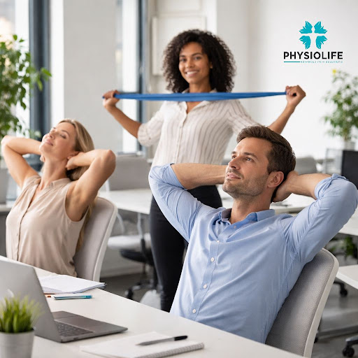 Long hours at a desk can lead to stiff neck, rounded shoulders, and constant back pain. At Physio…