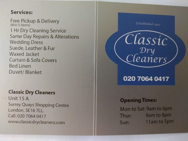 Classic Dry Cleaners 44 20 7231 8995 Classic Dry Cleaners 140