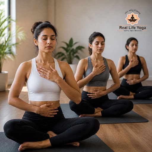 Breath is the bridge between body and mind. At Real Life Yoga - Katargam, our experienced teacher… post image