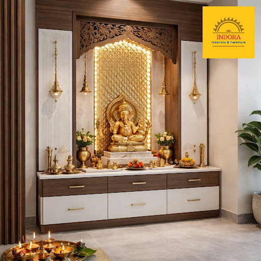 Create a peaceful, elegant pooja corner that feels sacred and stylish at the same time. At INDORA…