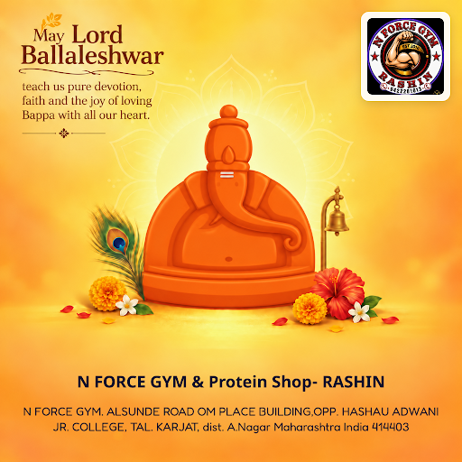 Celebrate Ganpati 2026 with N FORCE GYM & Protein Shop-RASHIN, inspired by Lord Ballaleshwar. Str… post image