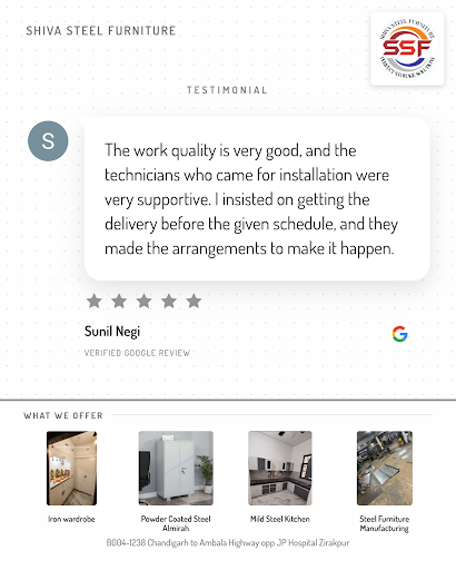 Sunil Negi loved the service at Shiva Steel Furniture in Zirakpur. His high rating shows satisfac… post image