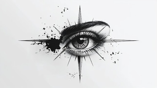 Surrounding the eye are elegant ornamental lines and curves, creating a diamond-like frame. These… post image