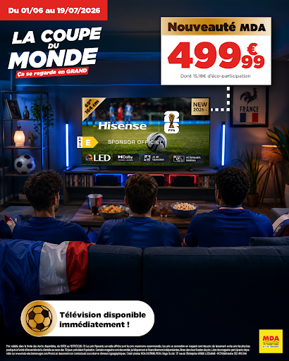 La Coupe du Monde 2026 approche à grands pas, et c’est le moment idéal pour vivre chaque match comme si vous étiez au stade ! Profitez d’offres exceptionnelles sur les plus grandes marques de téléviseurs et partagez des émotions inoubliables avec vos proches. Ne ratez pas cette occasion de vibrer ensemble devant l’écran, dans une ambiance festive et chaleureuse. Quantités limitées, alors foncez et préparez-vous à soutenir votre équipe préférée en grand !

#mda #coupedumonde #qled #oled #miniled #hisense