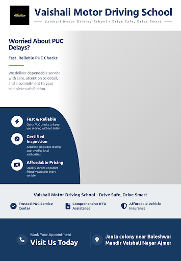 Vaishali Motor Driving School offers reliable PUC Service Center facilities ensuring your vehicle… post image