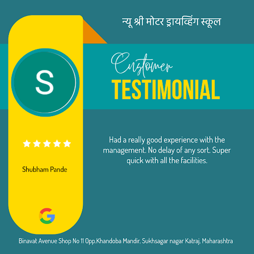 Shubham's exceptional experience at न्यू श्री मोटर ड्रायव्हिंग स्कूल in Sukhsagar nagar Katraj! H… post image