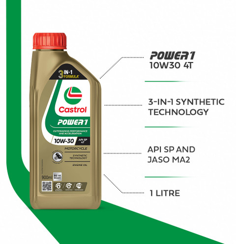 Castrol POWER1 10W-30 4T Engine Oil for High Performance Bikes|3-in-1 Synthetic Technology|BS VI…