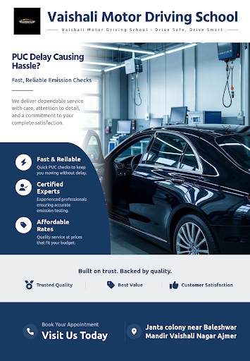 Vaishali Motor Driving School offers reliable PUC Service Center facilities, ensuring your vehicl… post image
