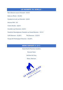 Menu Le Gorille Bleu Page 1