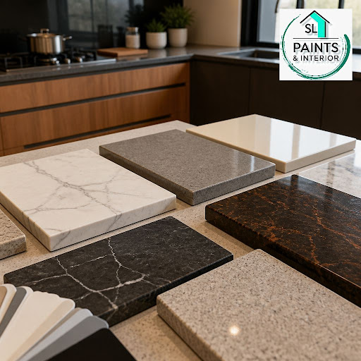 Planning a modular kitchen and confused about the right countertop? SL PAINTS & INTERIOR helps yo… post image