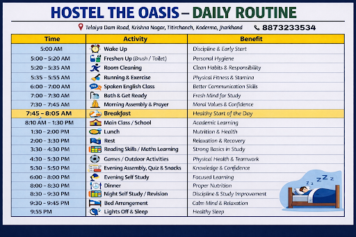 “📚 Structured daily routine for better learning & discipline. Join HOSTEL THE OASIS for quality e… post image