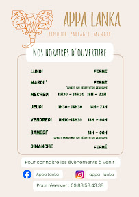 Menu Restaurant et Bar à Cocktails Appa Lanka Page 5