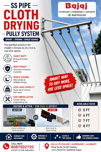 SS Pipe Cloth Drying Pully System – Strong, Rust-Proof & Space-Saving. Call 8087502720. post image