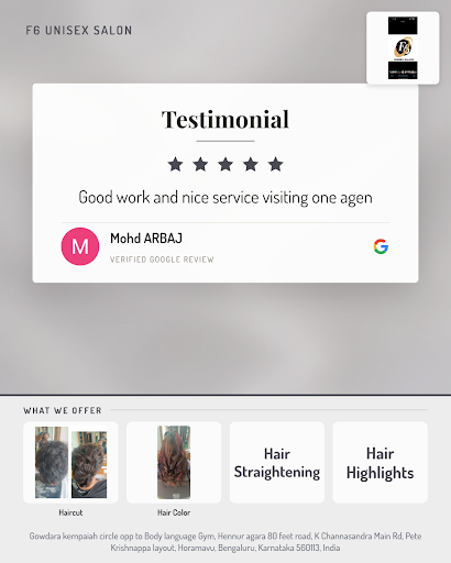 Mohd ArbaJ loved the exceptional service at F6 Unisex Salon in Bangalore. If you're searching for… post image