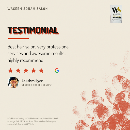 Lakshmi Iyer, a delighted customer, raves about her experience at WASEEM SONAM SALON in Ahmedabad… post image