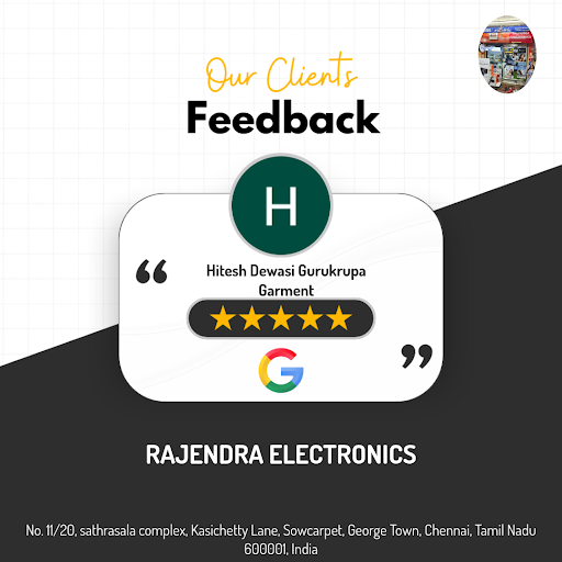 Hitesh Dewasi Gurukrupa Garment from Chennai had an exceptional experience at Rajendra Electronic… post image