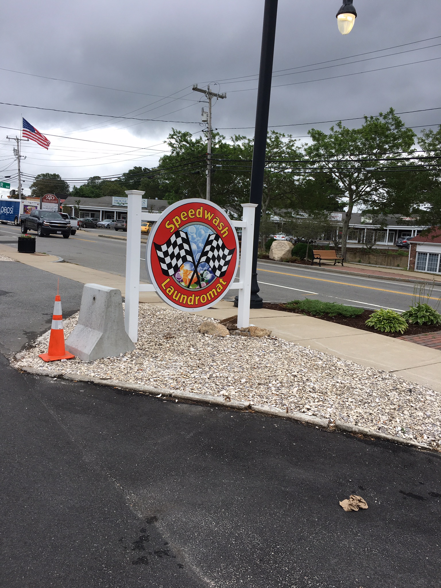 Speedwash Laundromat storefront and entrance in Buzzards Bay