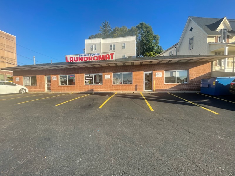 Webster Square Laundry storefront and entrance in Worcester