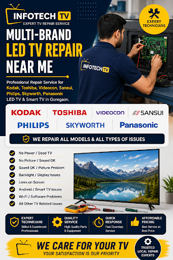 Kodak Toshiba Videocon Sansui Philips Skyworth Panasonic LED TV Repair Near Me – Infotech TV, Gor… post image