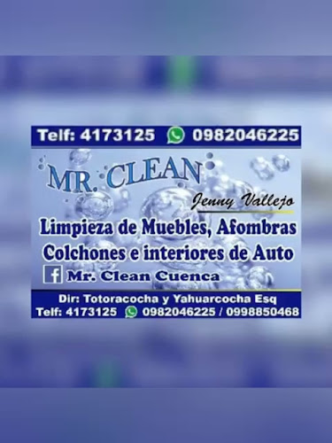 Horarios de Mr. Clean Cuenca, Azuay y Cañar (Servicio de limpieza y desinfección de todo tipo de tapizado)