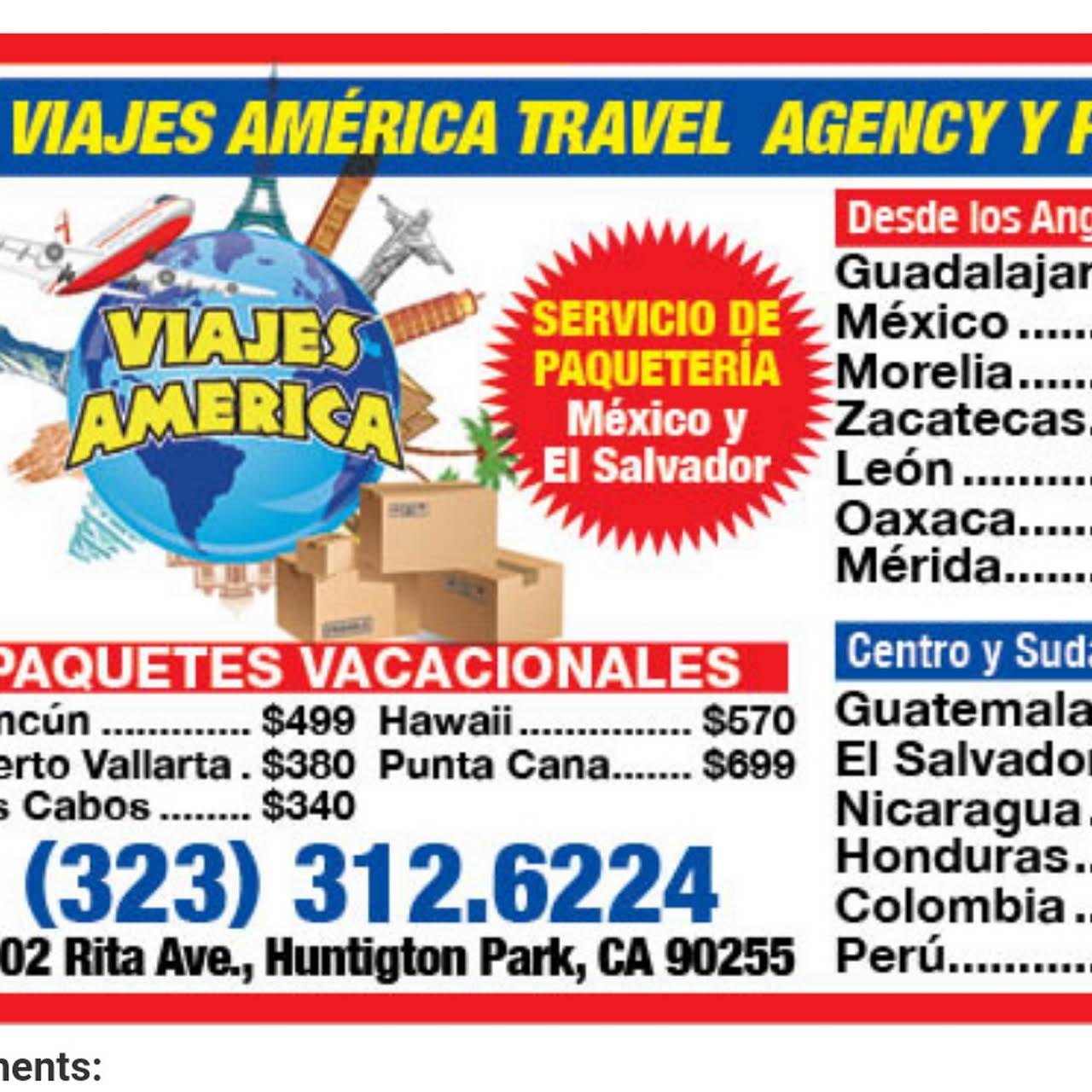 VIAJES AMERICA TRAVEL AGENCY PAQUETERIA - Travel Agency Huntington Park