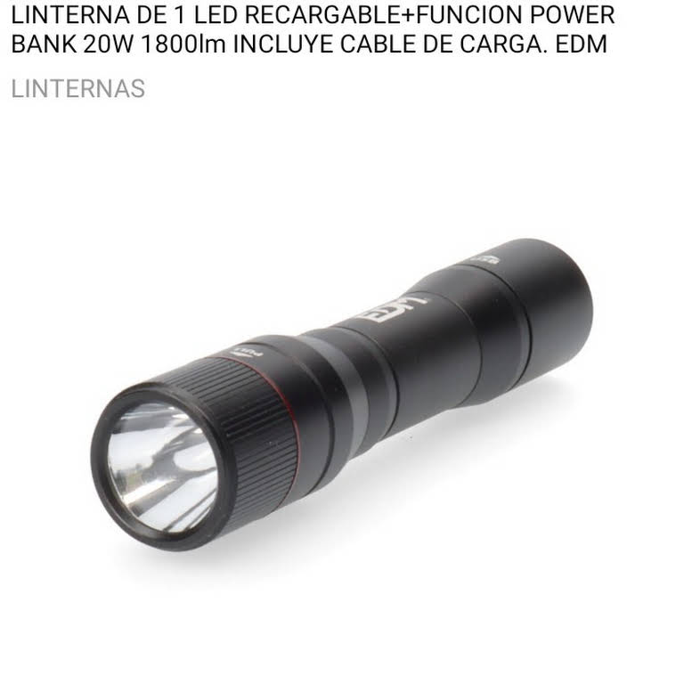 LINTERNA LED RECARGABLE 20W 1800 Lm EDM