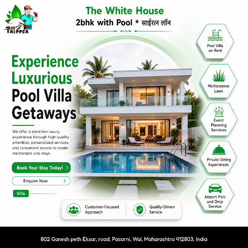Discover the perfect escape at The White House 2bhk with Pool, साईरत्न लाँन. Enjoy luxurious pool… post image