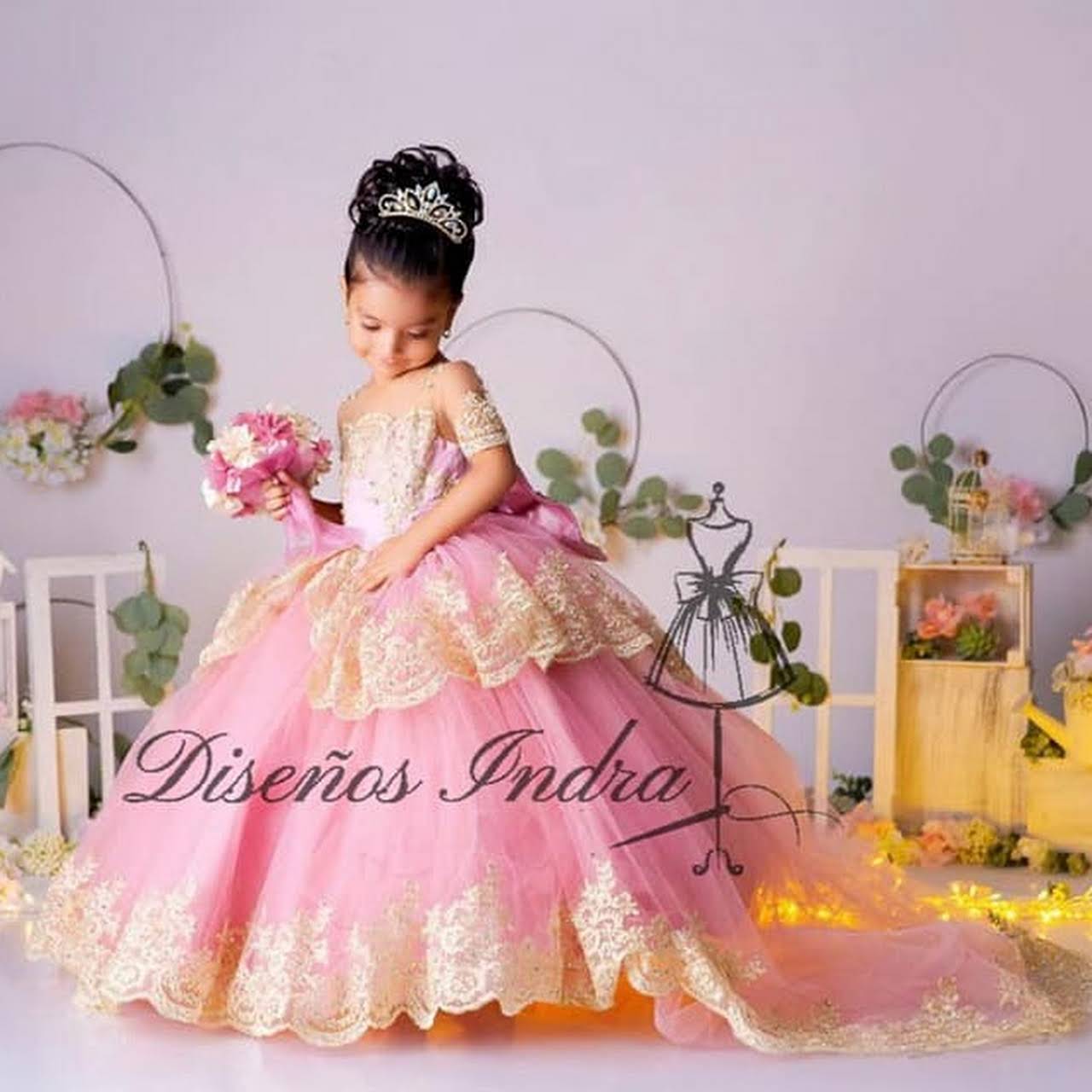 Vestido De Niña Rosa Y Oro Fiesta De Cumpleaños México |