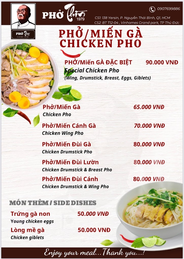 Menu của quán