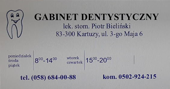 Bieliński Piotr. Praktyka stomatologiczna — gabinet w Kartuzy