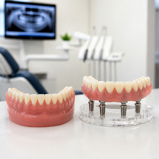 Thinking about replacing missing teeth but confused between regular dentures and implant-supporte… post image