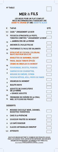 Menu Le Jardin d'été - MER & Fils Page 1