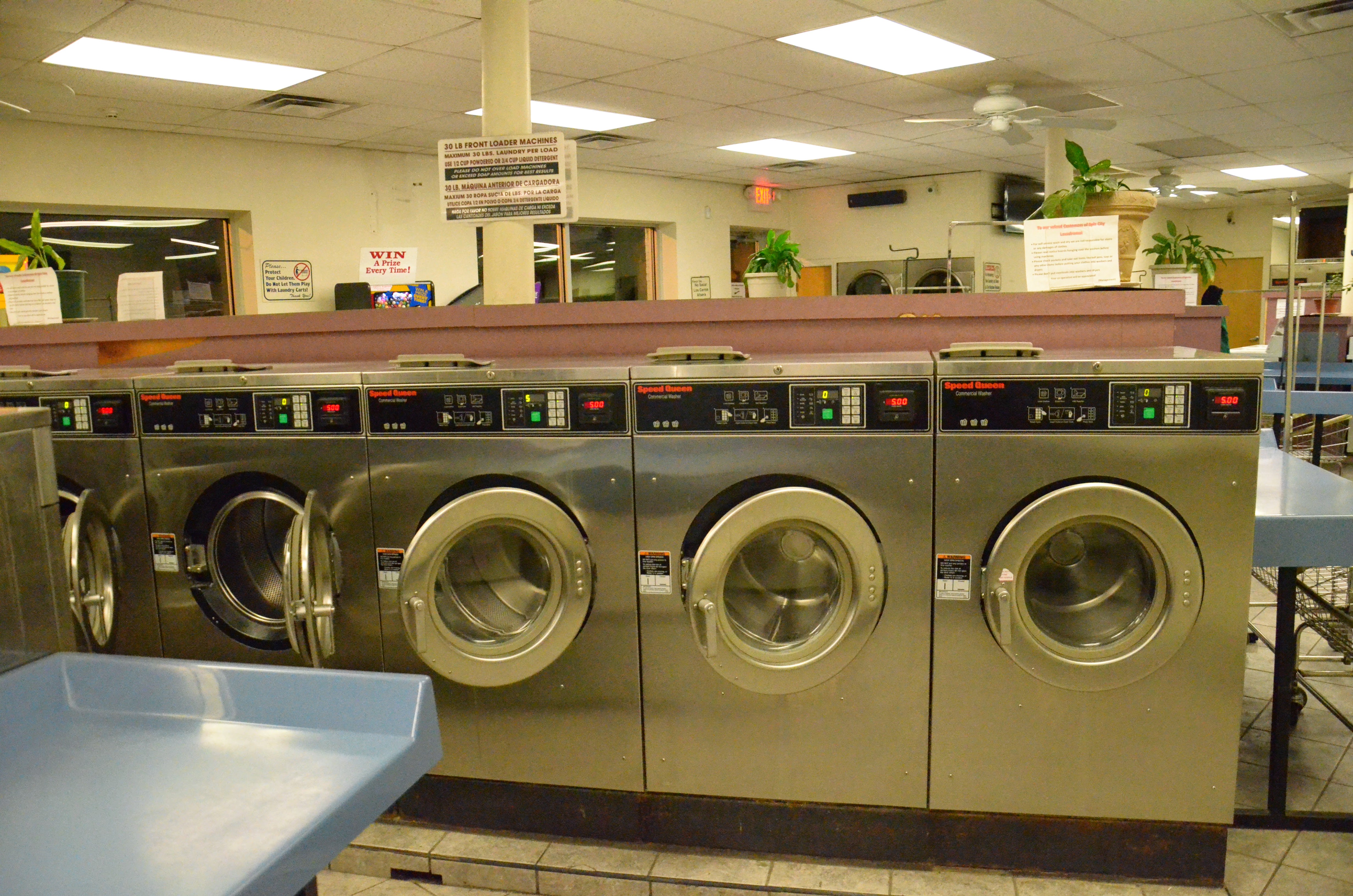 Spin City Super Laundromat storefront and entrance in Lynn