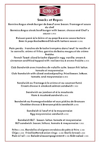 Menu Bonnie's Restaurant, Snacks, Bar & Bistrot Page 1