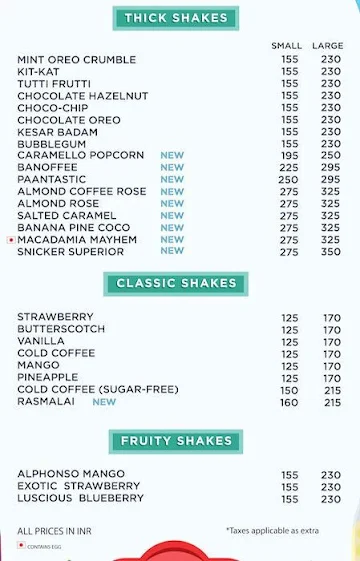 Keventers - Milkshakes & Desserts menu 