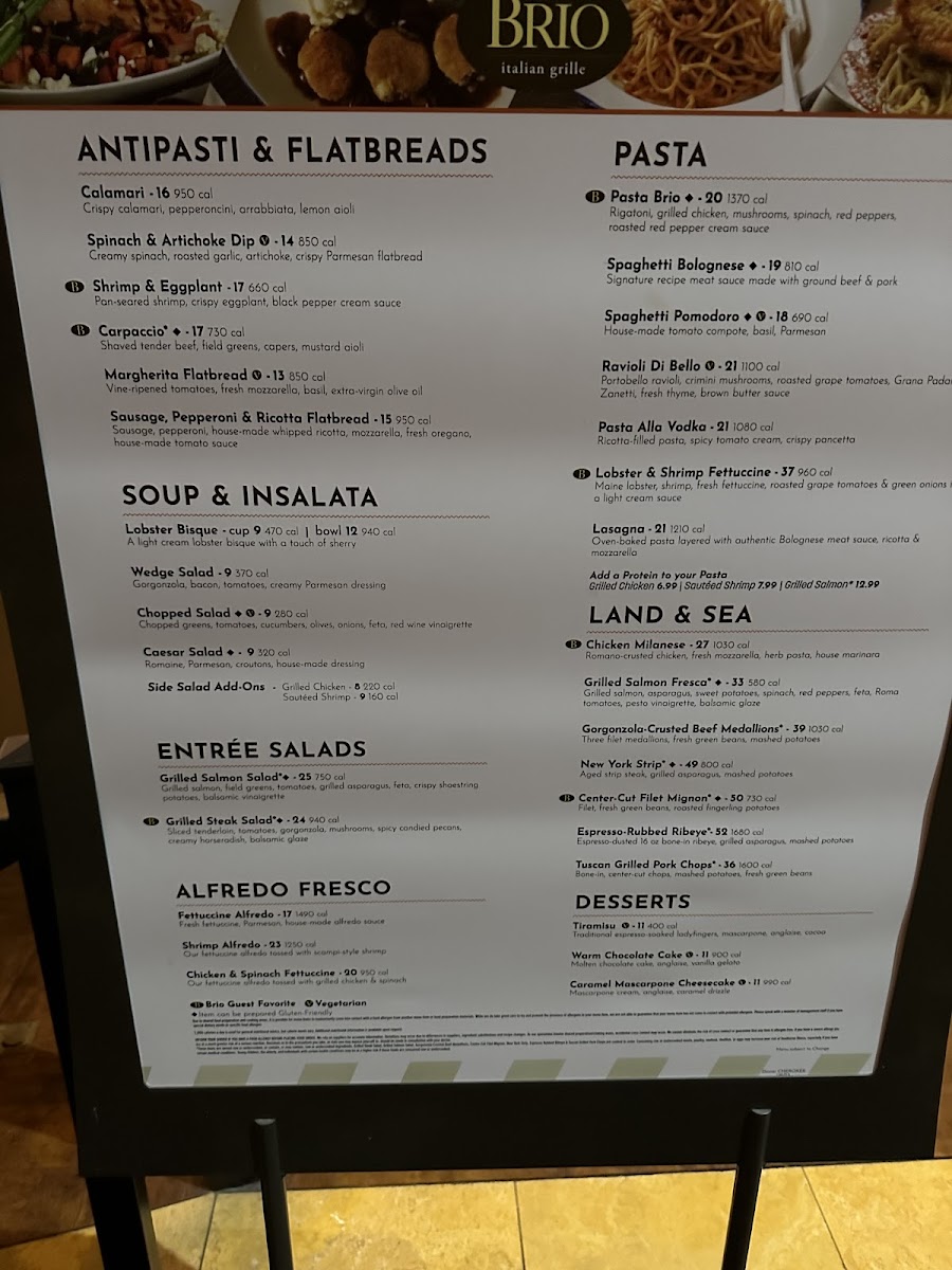 11/23 menu out front with GF options labeled