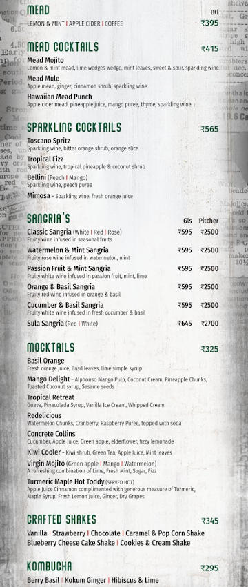 Toscano menu 