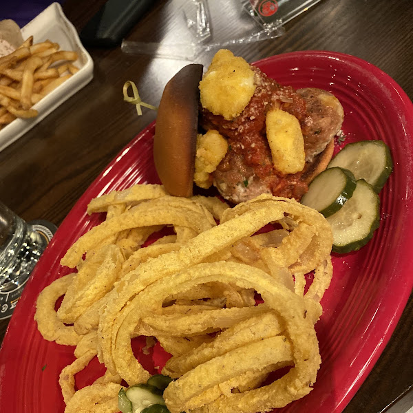 Gluten Free Meatball "sub" w Gluten free onion rings