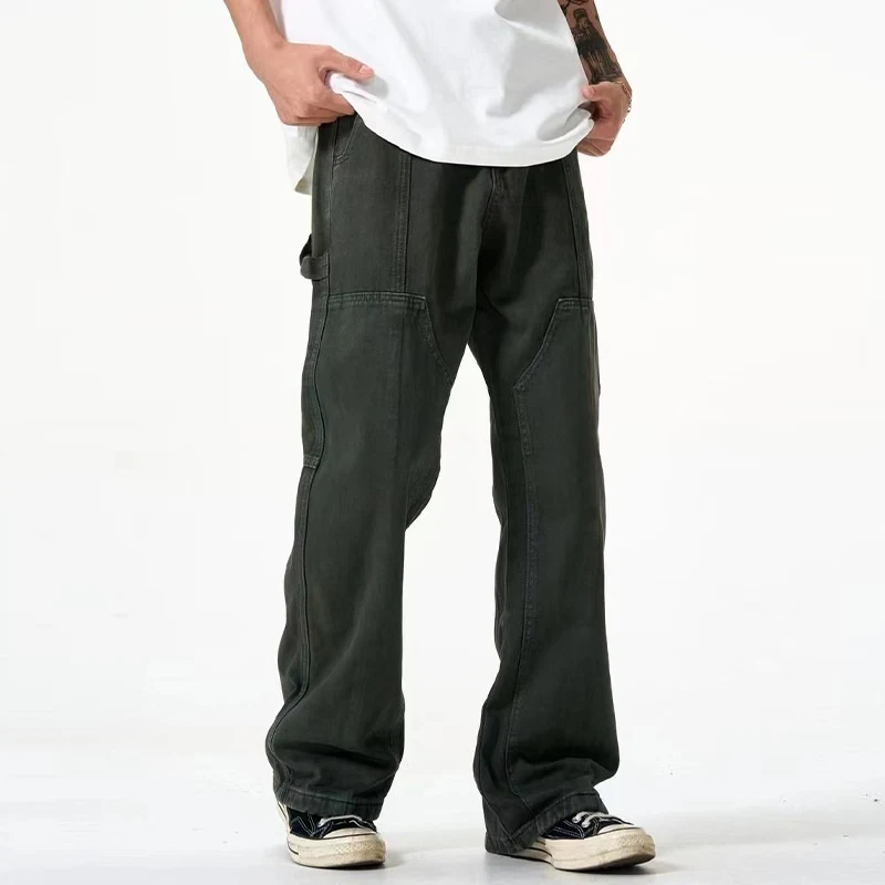 Jean homme gris foncé style simple coupe droite ample pour un confort optimal et un look décontracté au quotidien.