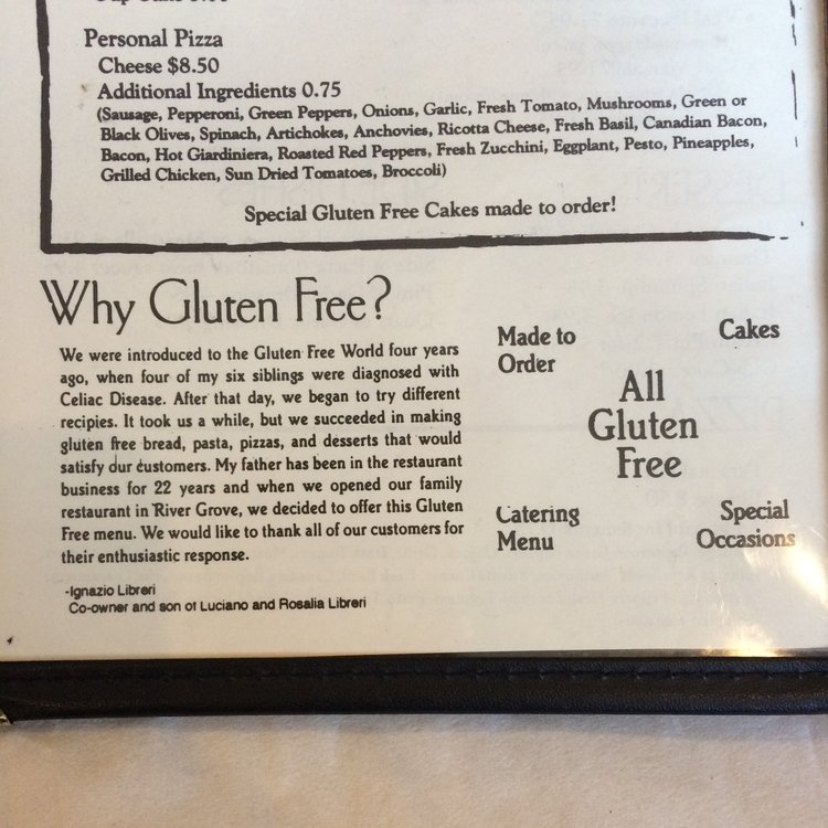 Da Luciano's gluten-free menu