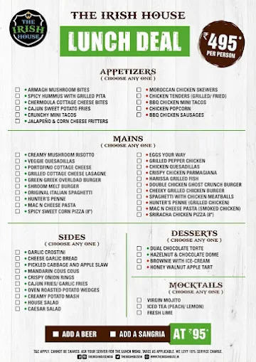 The Irish House menu 